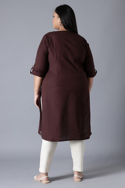 W for Woman Brown Round Neck Solid kurta