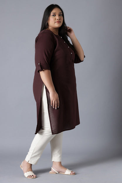 W for Woman Brown Round Neck Solid kurta