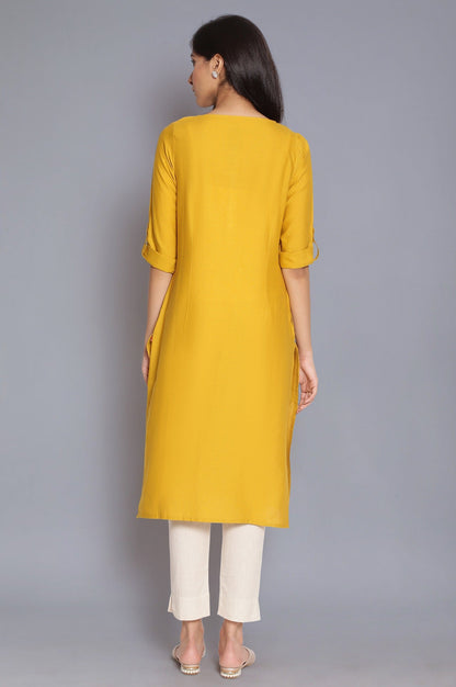 W for Woman Yellow Round Neck Solid kurta