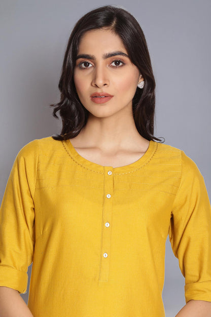 W for Woman Yellow Round Neck Solid kurta