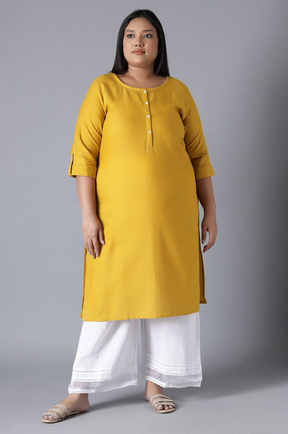W for Woman Yellow Round Neck Solid kurta