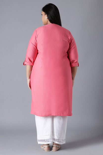 W for Woman Pink Round Neck Solid kurta