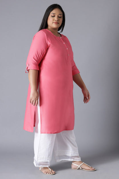 W for Woman Pink Round Neck Solid kurta