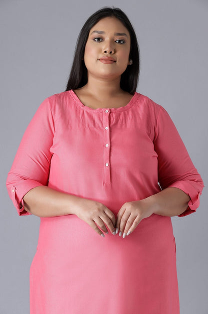 W for Woman Pink Round Neck Solid kurta
