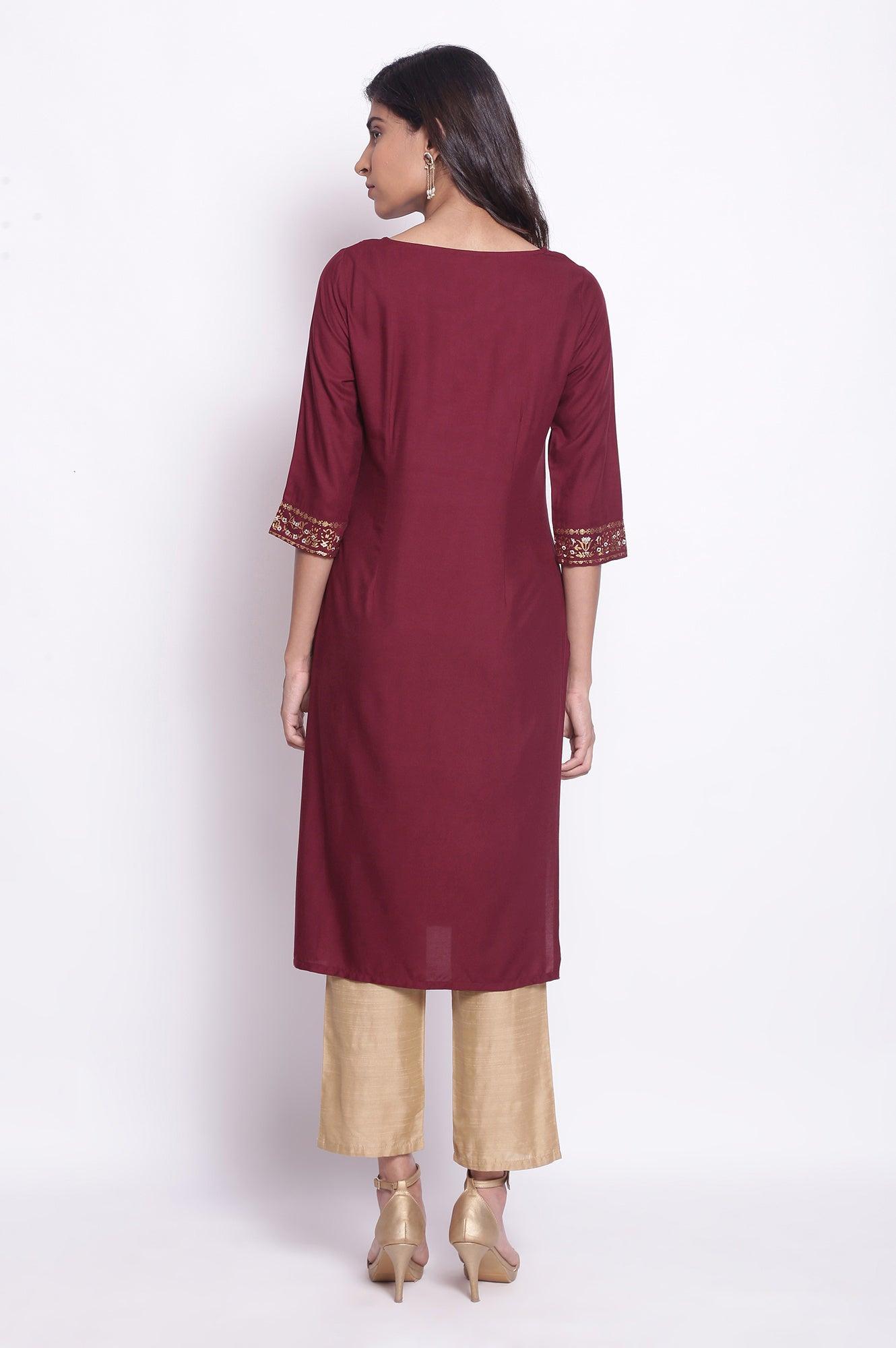 W for Woman Purple Straight Foil Print kurta