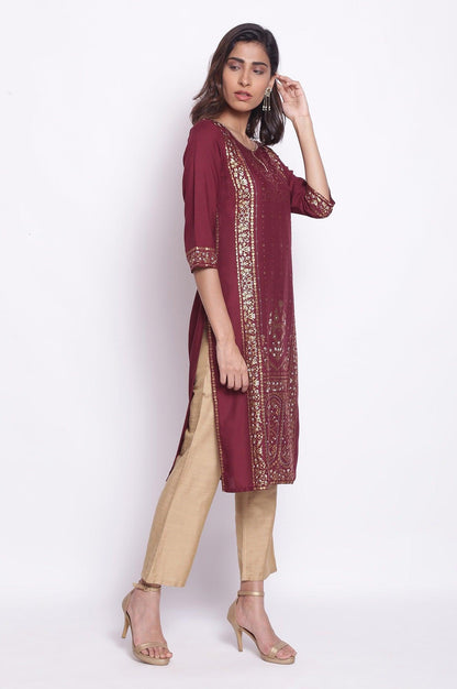W for Woman Purple Straight Foil Print kurta