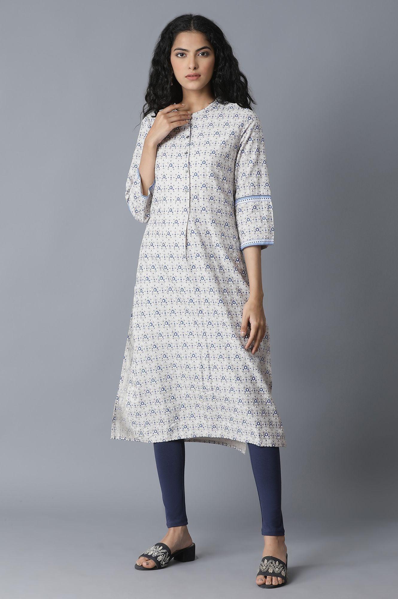 W for Woman Windchime Grey Printed kurta