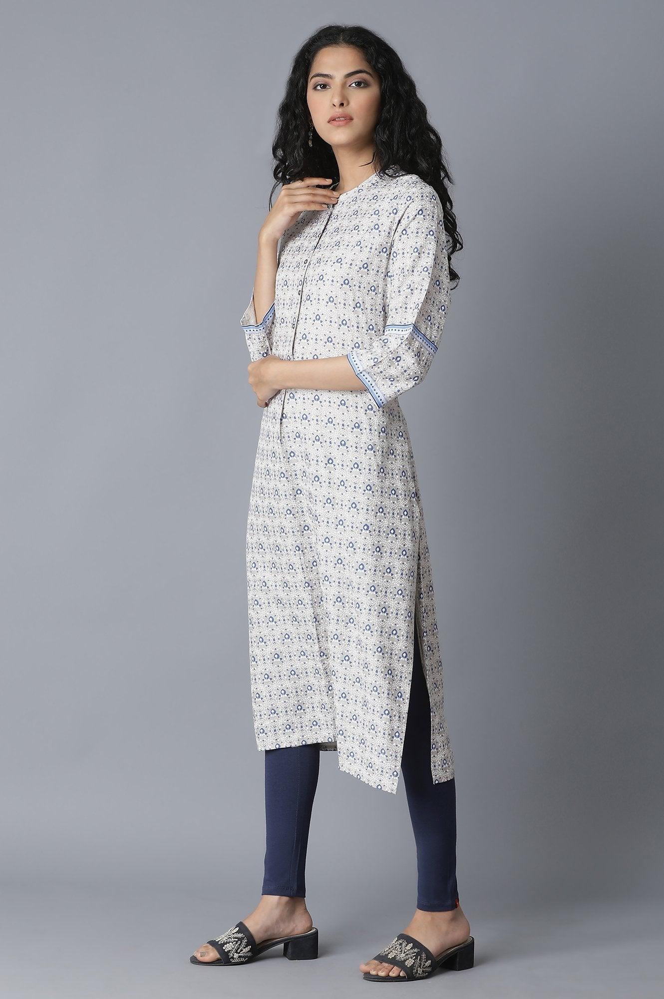 W for Woman Windchime Grey Printed kurta