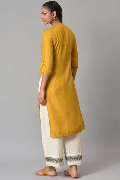 W for Woman Yellow Embroidered and Printed Shirt kurta