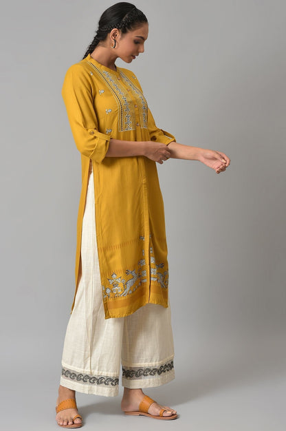 W for Woman Yellow Embroidered and Printed Shirt kurta