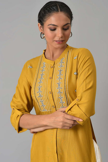 W for Woman Yellow Embroidered and Printed Shirt kurta