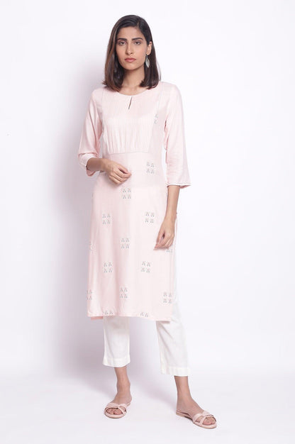 W for Woman Peach Pink kurta with Pintuck on Yoke