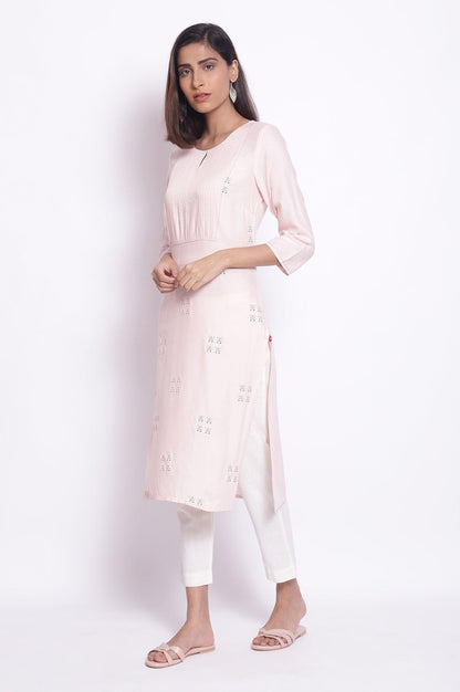 W for Woman Peach Pink kurta with Pintuck on Yoke