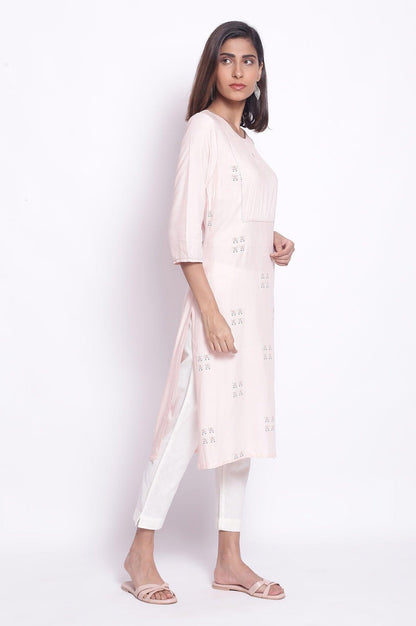 W for Woman Peach Pink kurta with Pintuck on Yoke