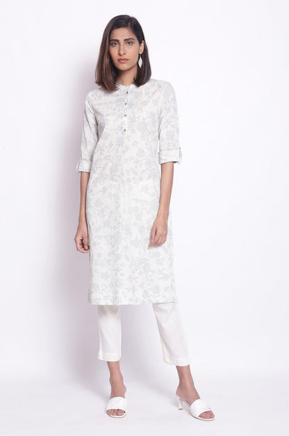W for Woman White and Blue Printed kurta
