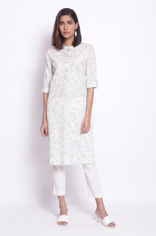 W for Woman White and Blue Printed kurta