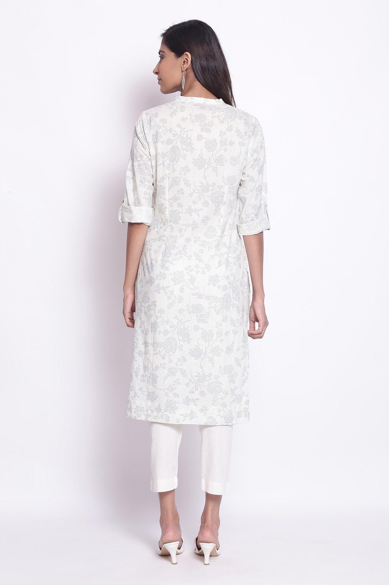 W for Woman White and Blue Printed kurta