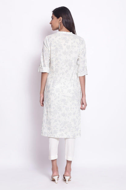 W for Woman White and Blue Printed kurta