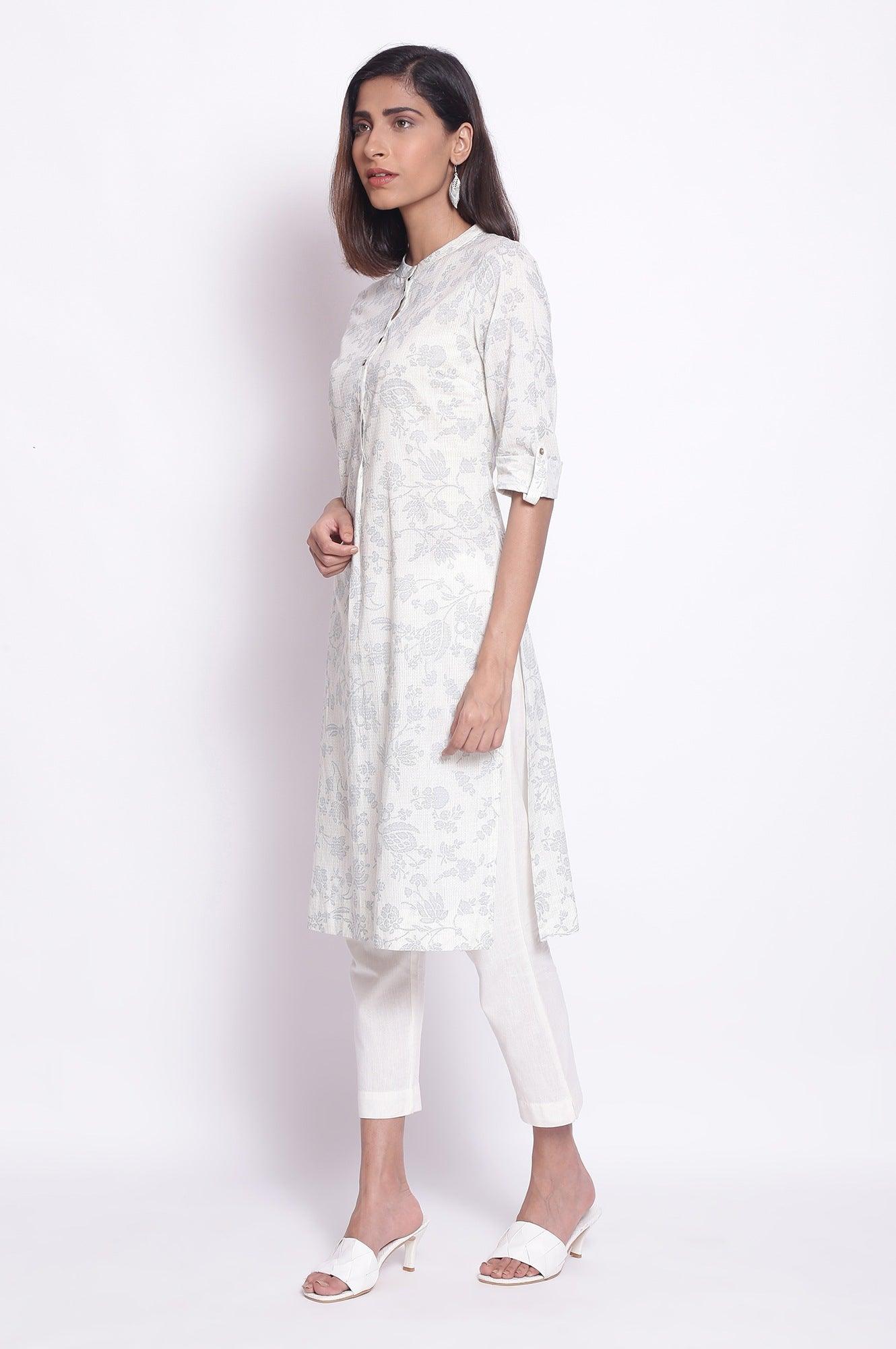 W for Woman White and Blue Printed kurta