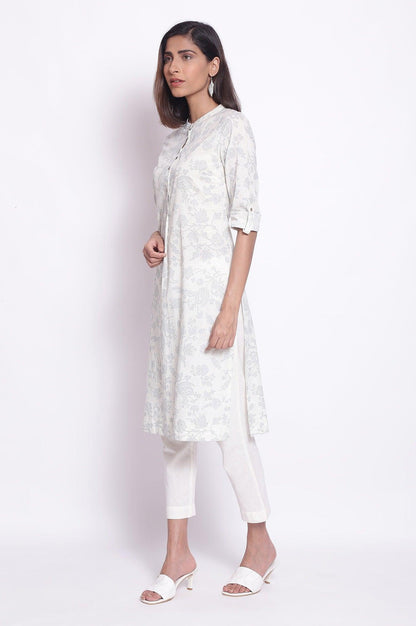 W for Woman White and Blue Printed kurta