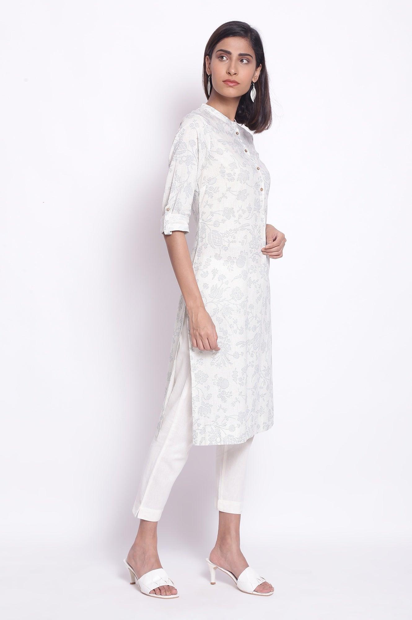 W for Woman White and Blue Printed kurta