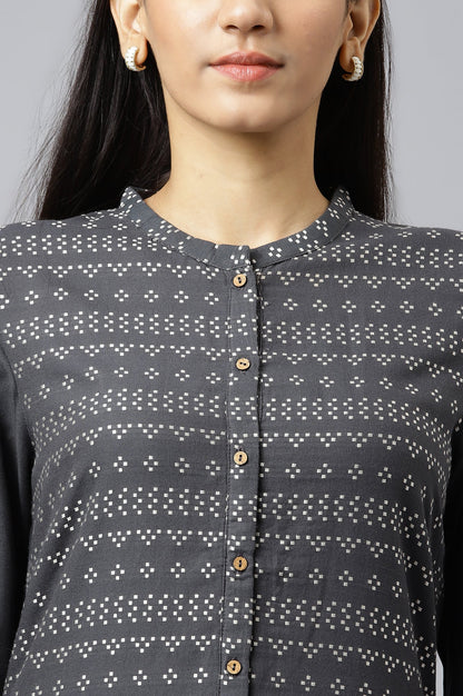 W for Woman Asphalt Grey A-Line Dobby kurta