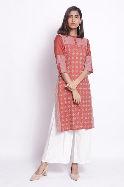 W for Woman Orange Geometric Print Straight kurta
