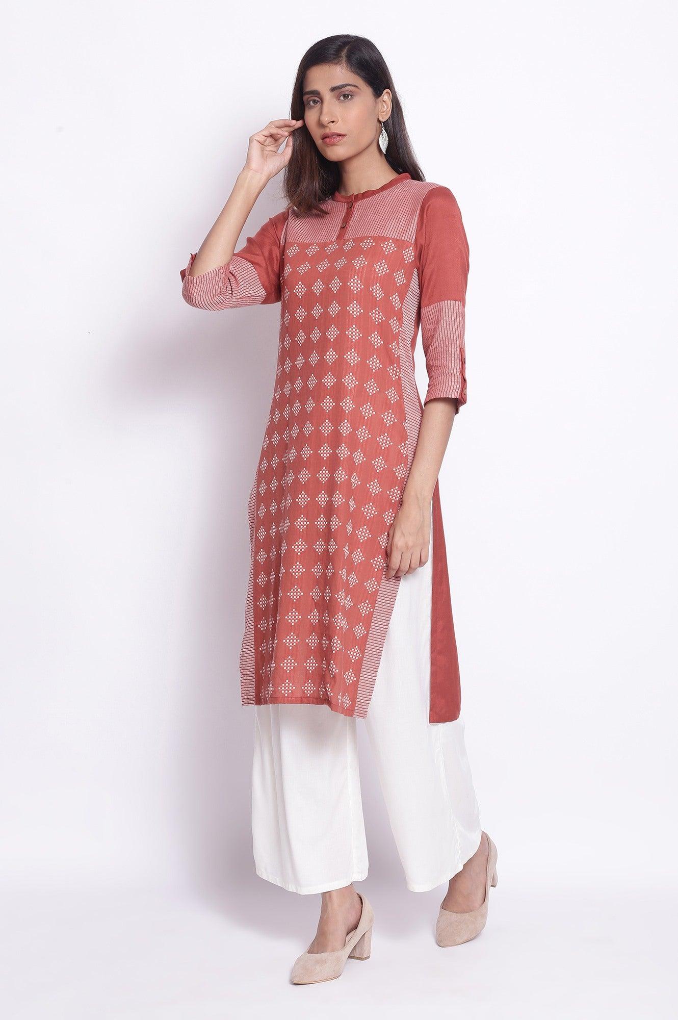 W for Woman Orange Geometric Print Straight kurta