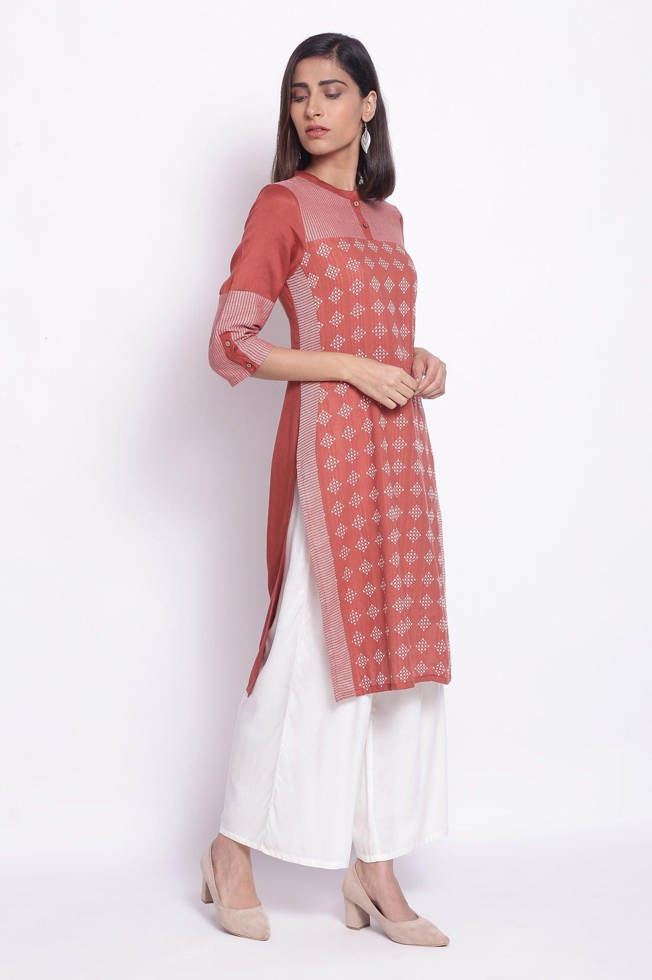 W for Woman Orange Geometric Print Straight kurta
