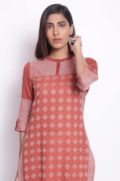 W for Woman Orange Geometric Print Straight kurta