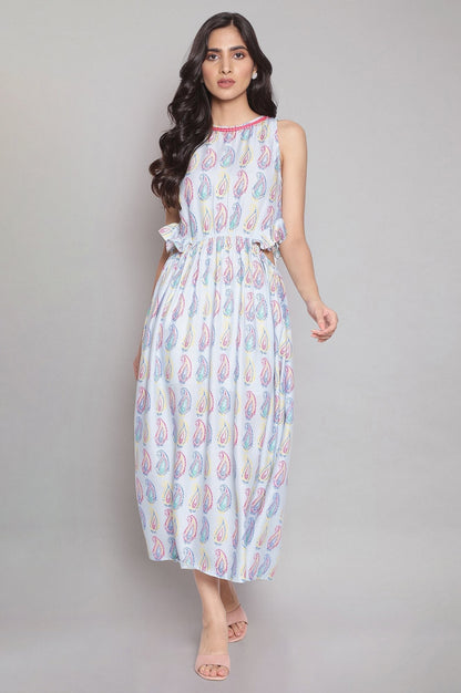 W for Woman Blue Printed Cut-outs Dress