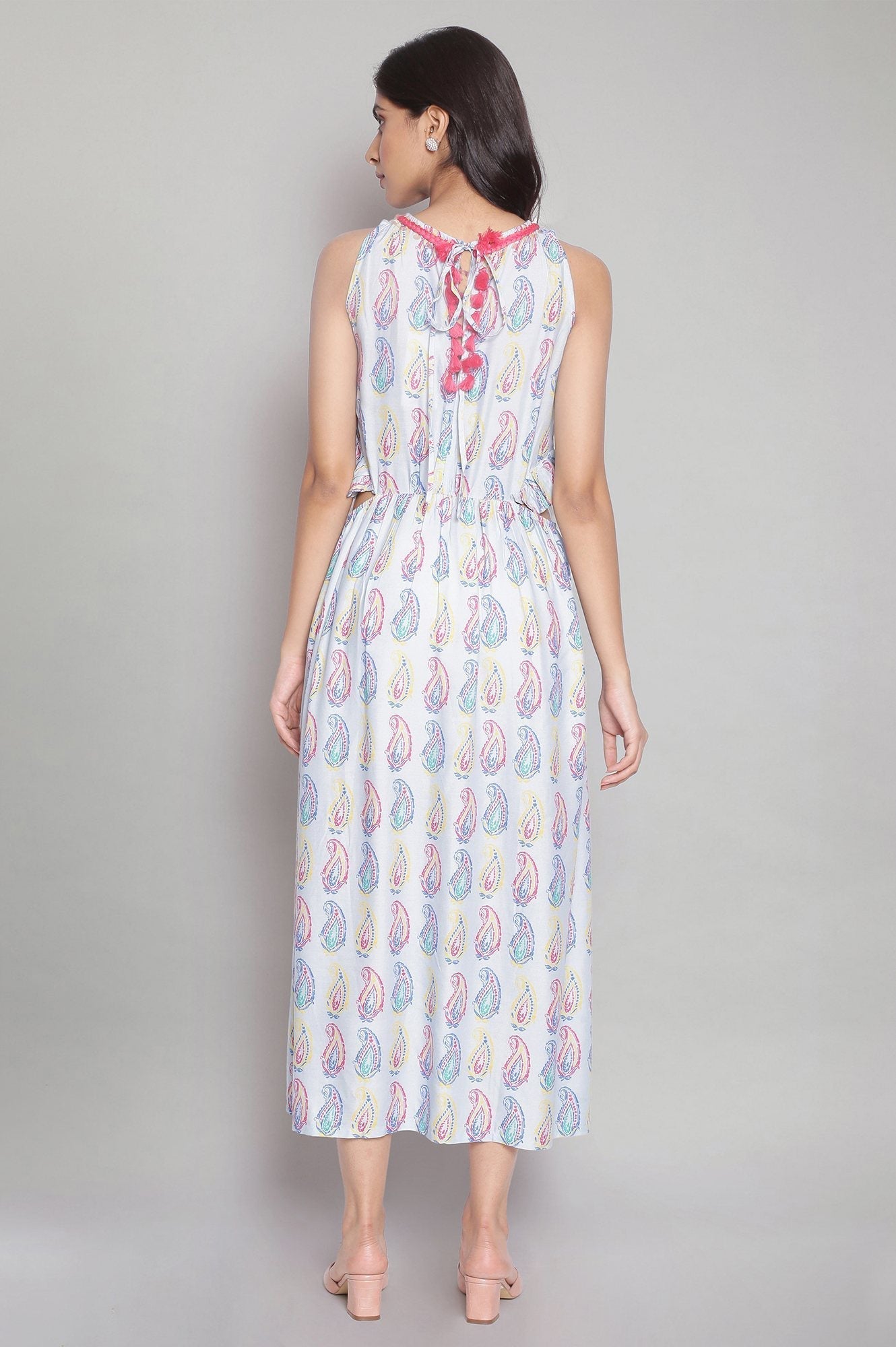 W for Woman Blue Printed Cut-outs Dress