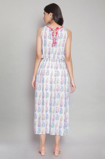 W for Woman Blue Printed Cut-outs Dress
