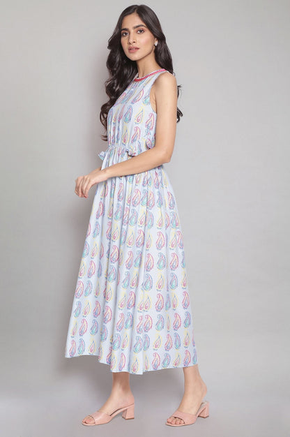 W for Woman Blue Printed Cut-outs Dress