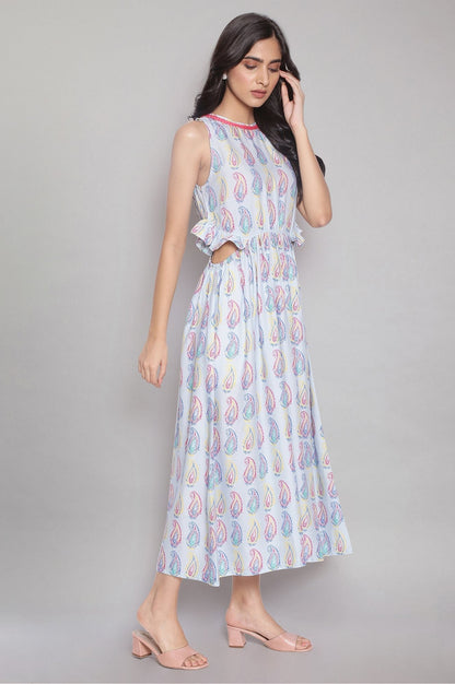 W for Woman Blue Printed Cut-outs Dress