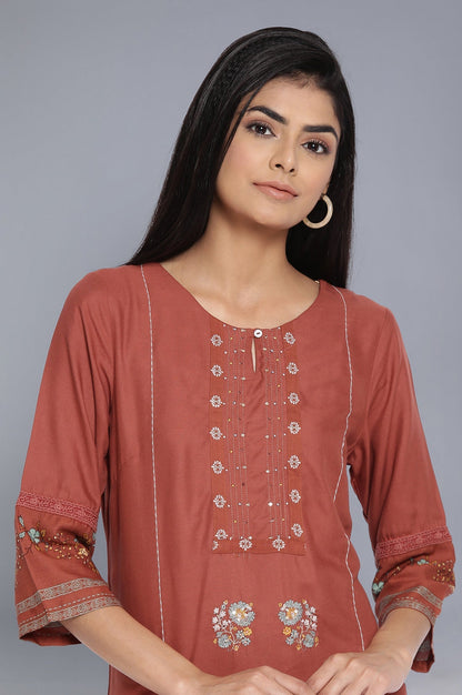 W for Woman Orange Solid Cotton Straight Kurta