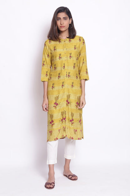 W for Woman Celery Yellow Placement Print kurta