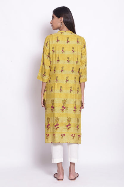W for Woman Celery Yellow Placement Print kurta