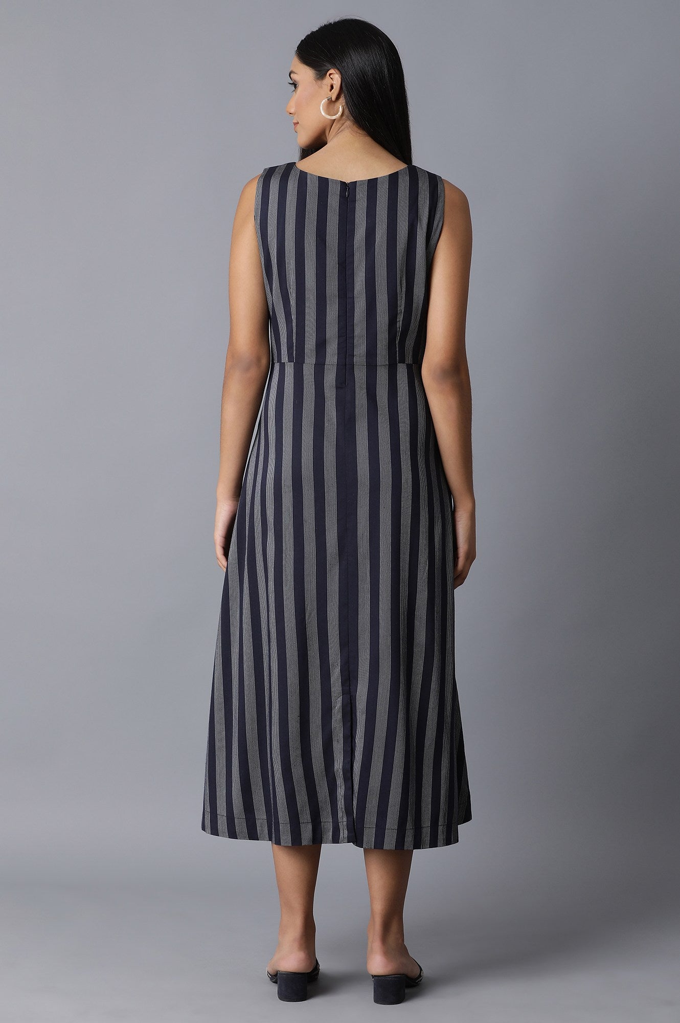 W for Woman Dark Blue Sleeveless Yarn Dyed Dress