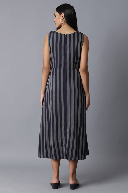 W for Woman Dark Blue Sleeveless Yarn Dyed Dress