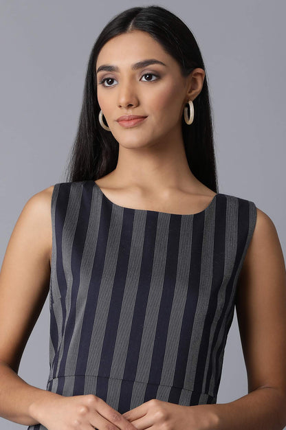 W for Woman Dark Blue Sleeveless Yarn Dyed Dress