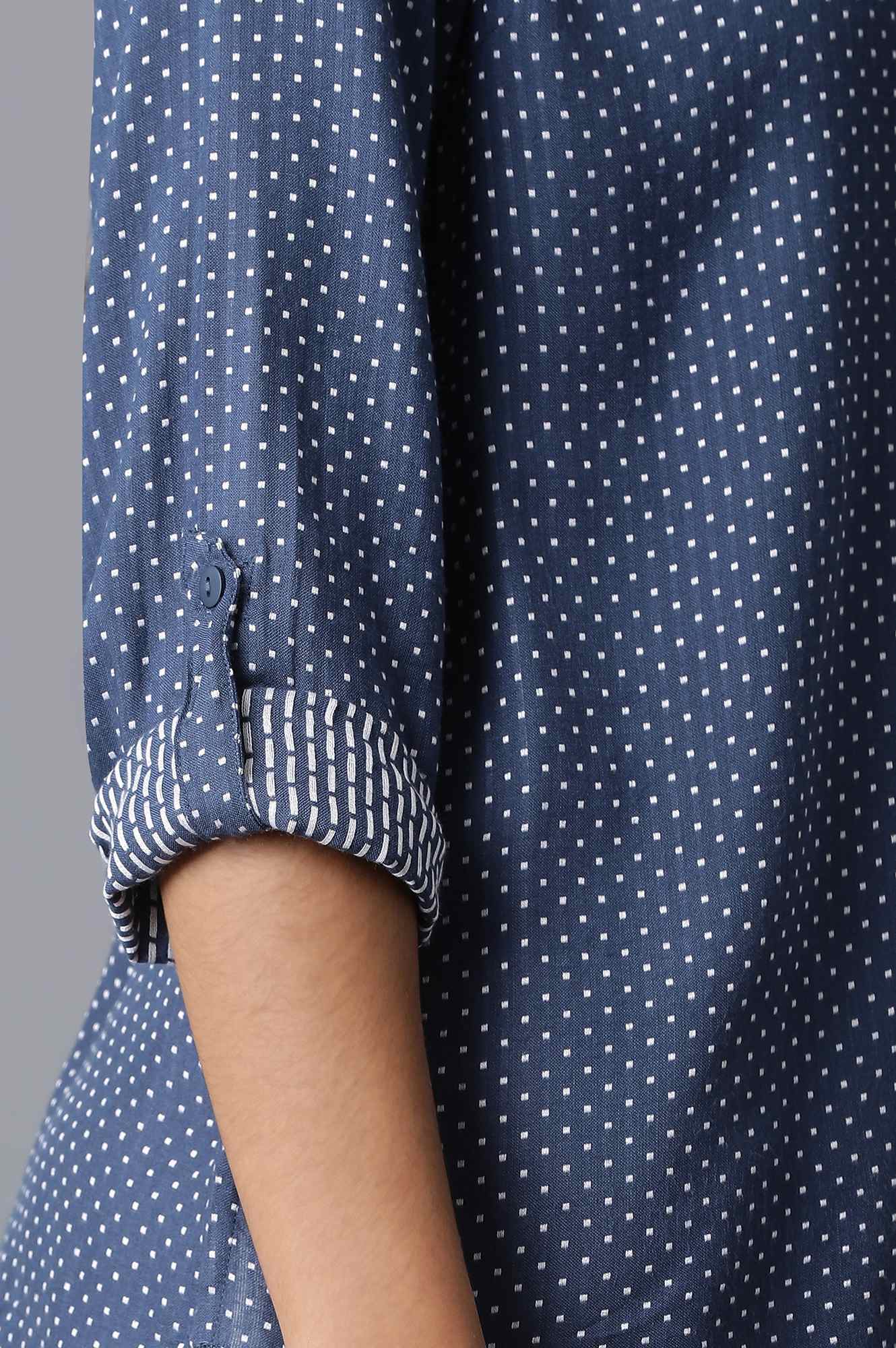 W for Woman Dark Blue Mandarin Collar Shirt