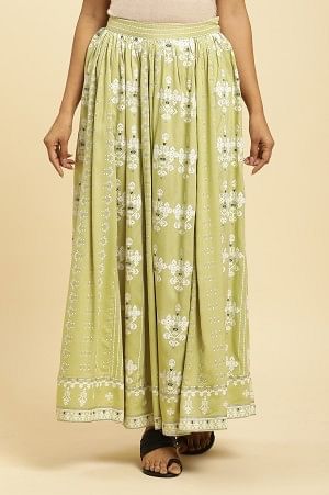 W for Woman Light Green Print Mix Skirt