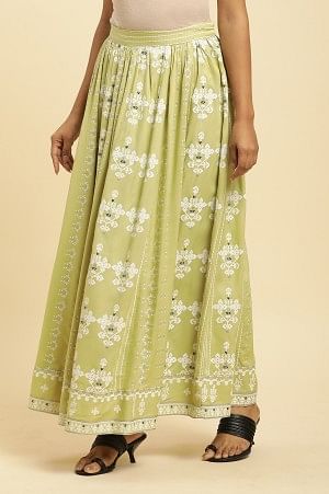 W for Woman Light Green Print Mix Skirt