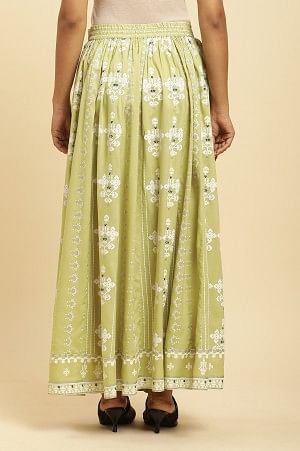 W for Woman Light Green Print Mix Skirt
