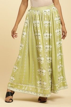 W for Woman Light Green Print Mix Skirt