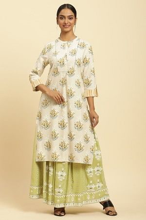 W for Woman Light Green Print Mix Skirt