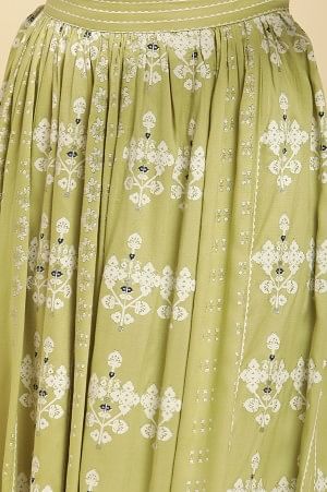 W for Woman Light Green Print Mix Skirt