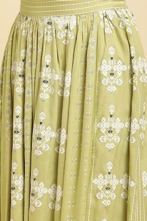 W for Woman Light Green Print Mix Skirt