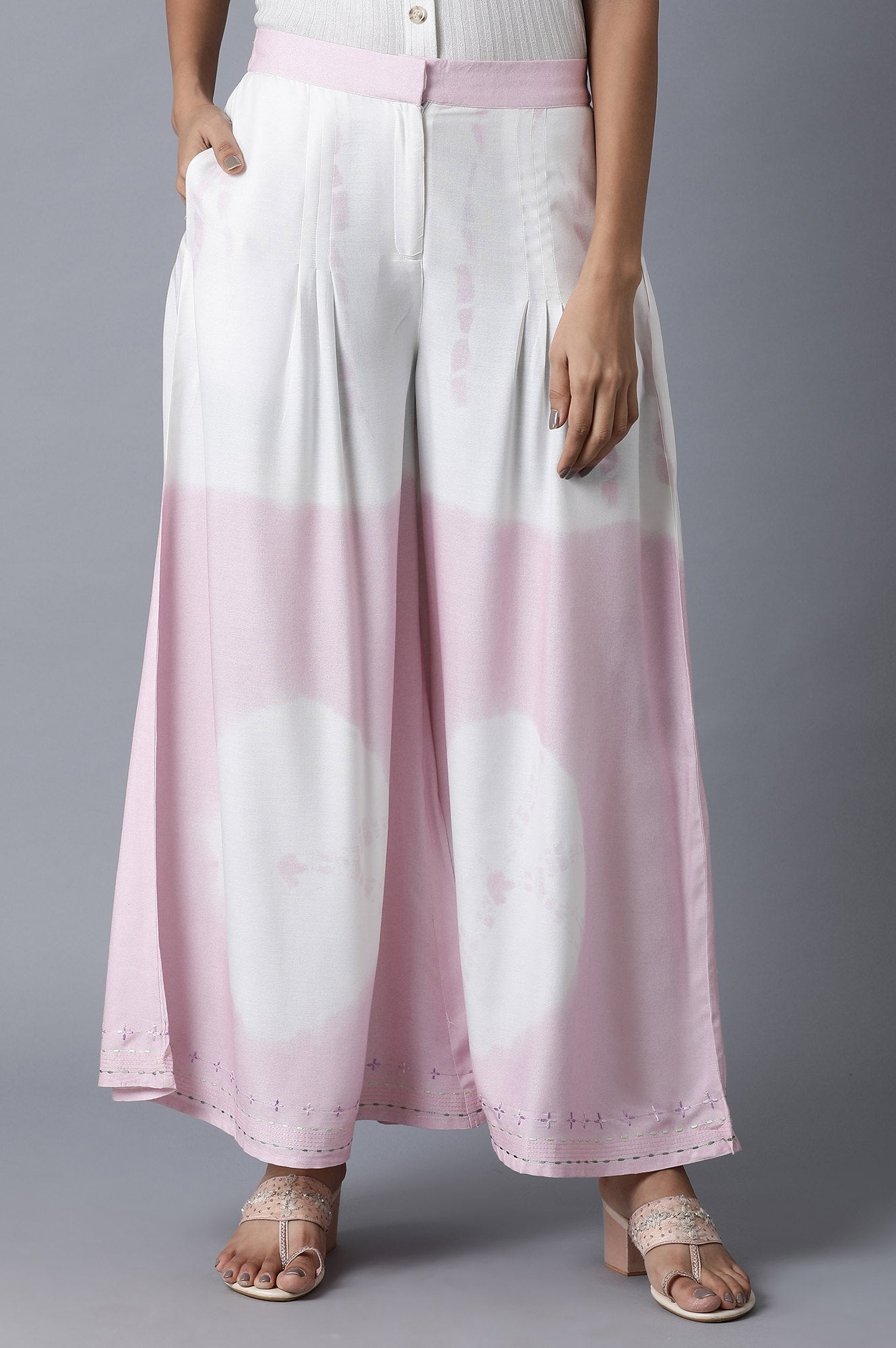 W for Woman Bubblegum Pink & Ecru Flared Pants